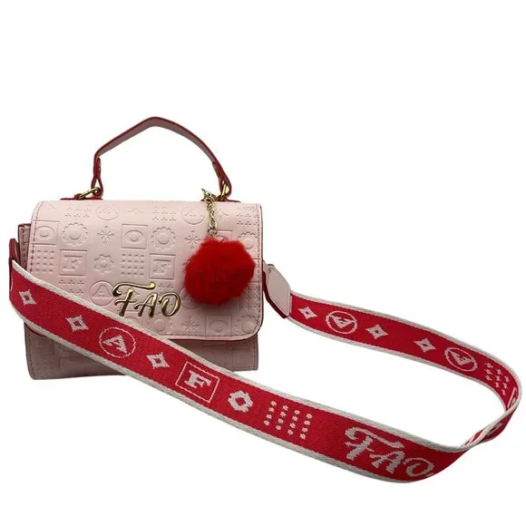 FAO Schwarz girl Glamour Go Designer Purse Embossed Logo print & bag charm - Picture 2 of 16